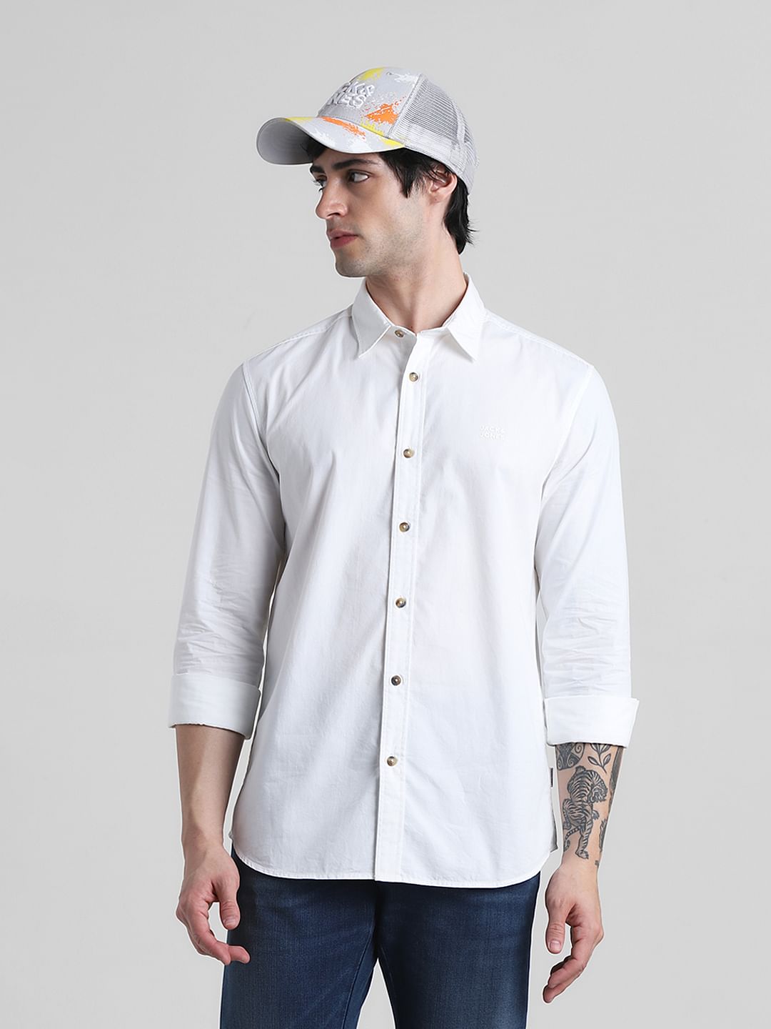 White Cotton Full Sleeves Shirt - S