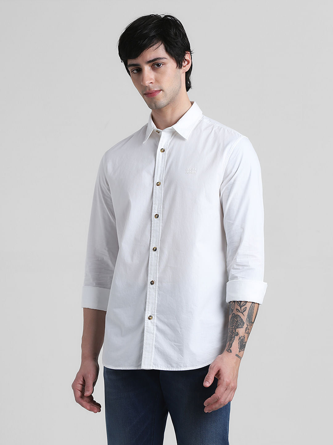 White Cotton Full Sleeves Shirt