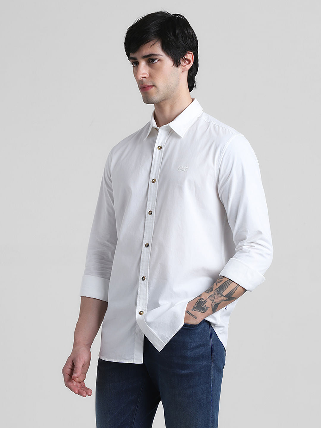 White Cotton Full Sleeves Shirt