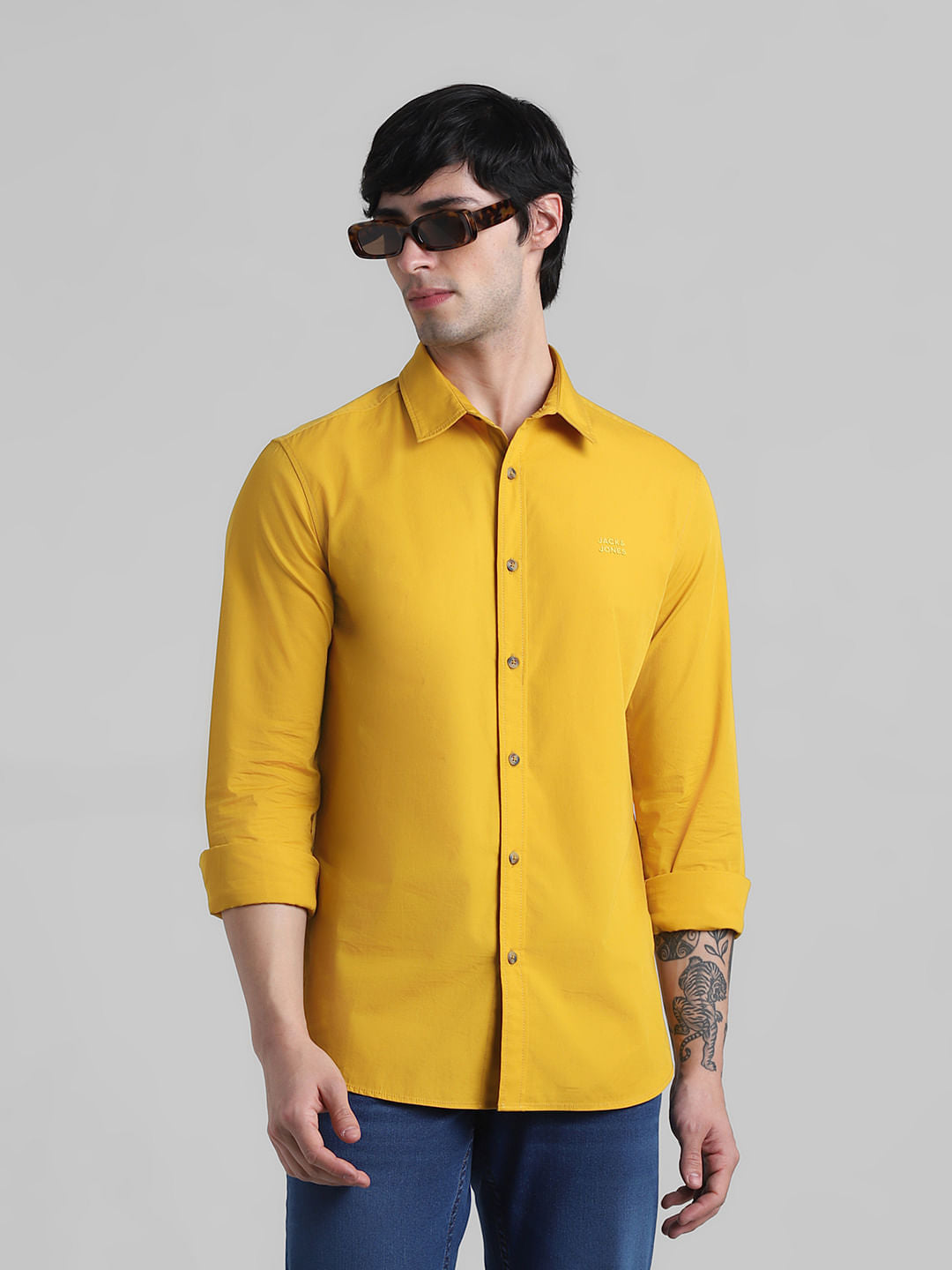 Mustard Cotton Full Sleeves Shirt - S