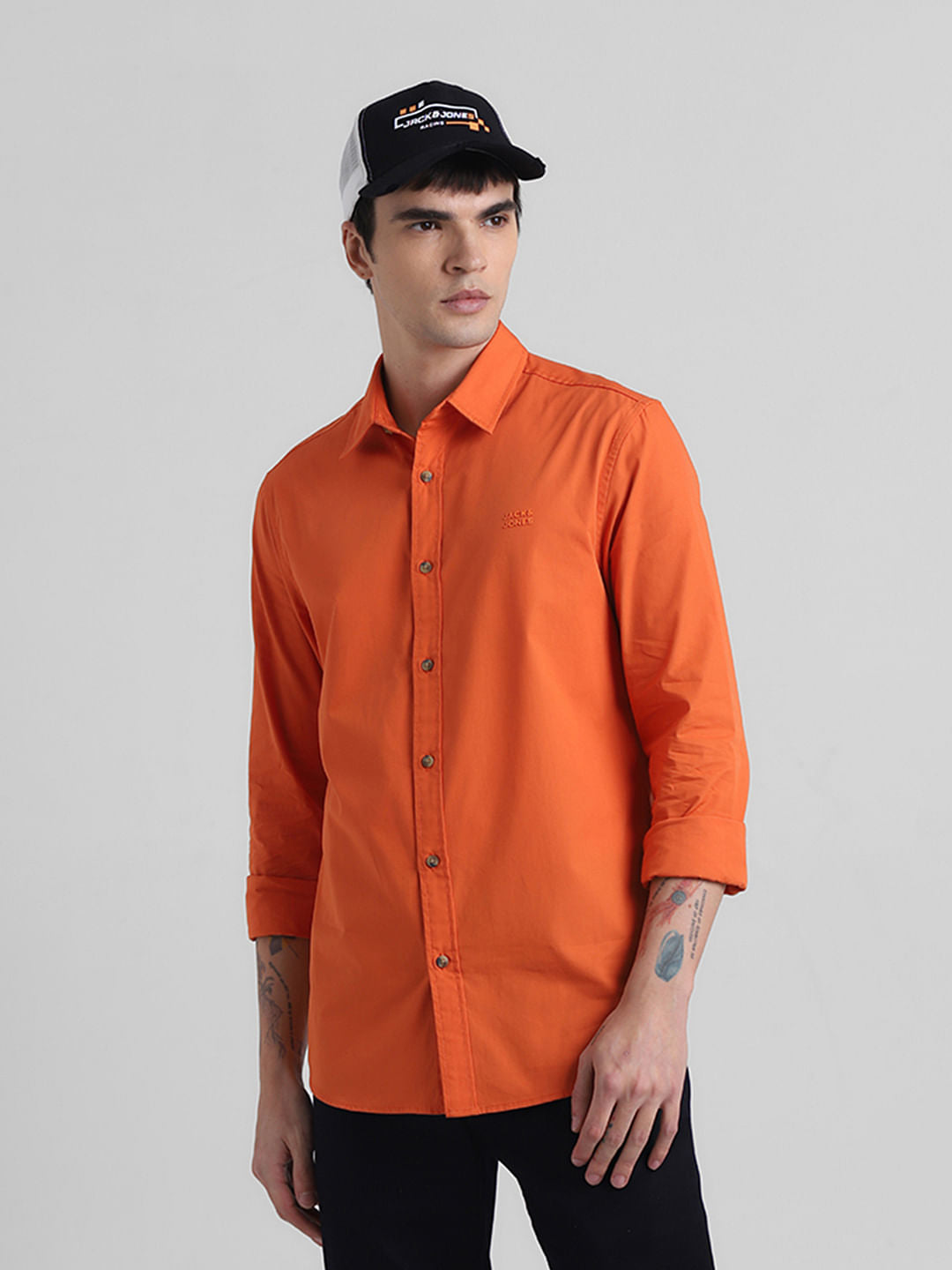 Red Cotton Weave Casual Shirt - S