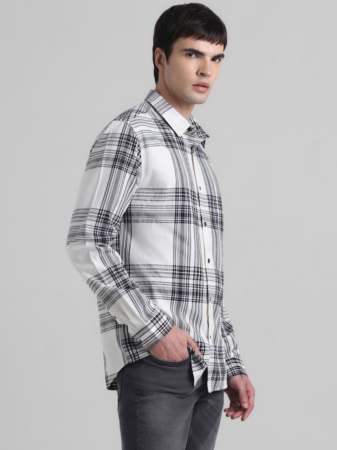 White Check Print Full Sleeves Shirt