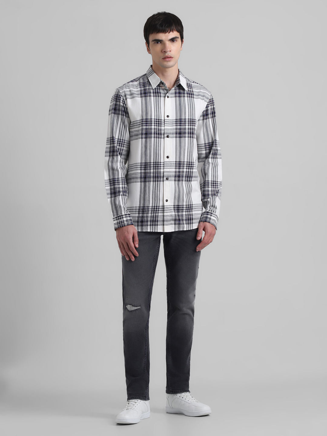 White Check Print Full Sleeves Shirt