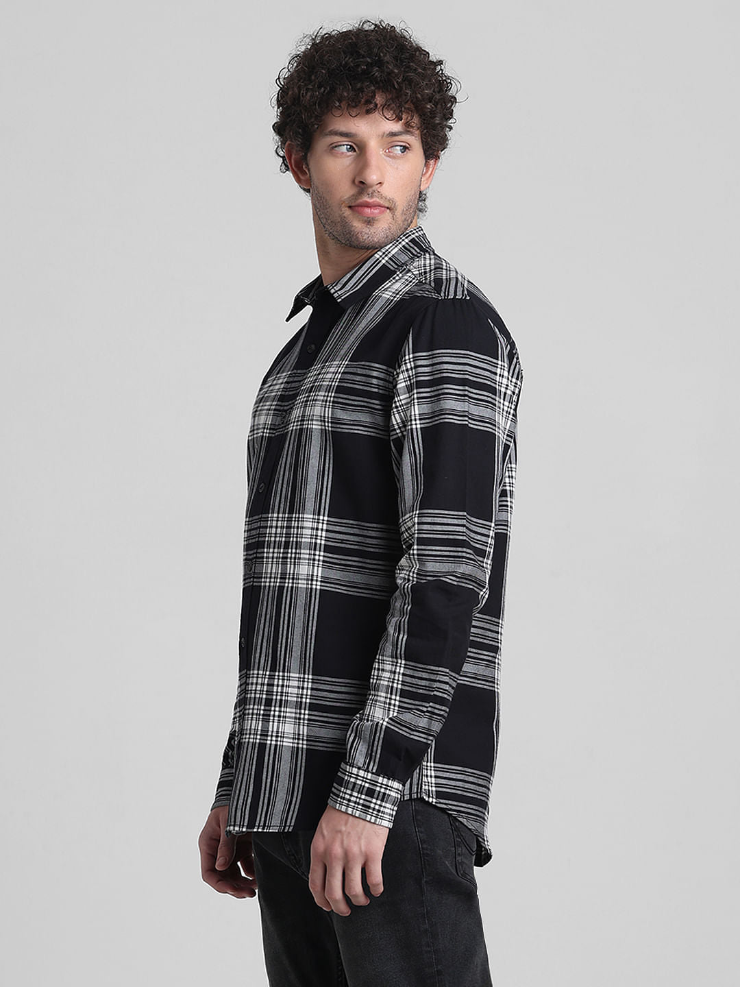 Black Check Print Full Sleeves Shirt