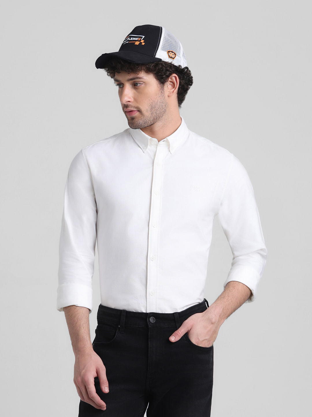 White Cotton Full Sleeves Shirt - S