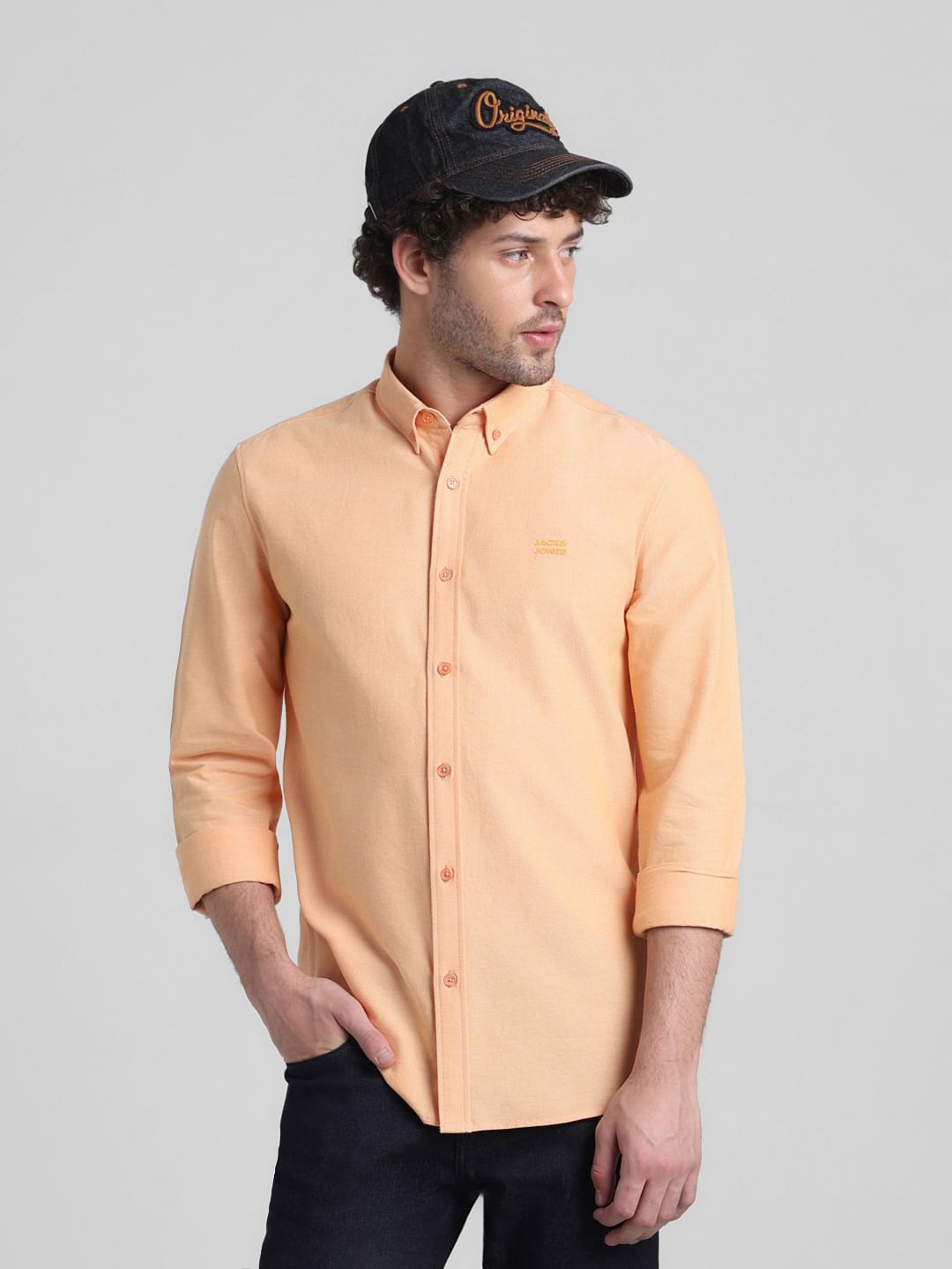 Peach Cotton Full Sleeves Shirt - S