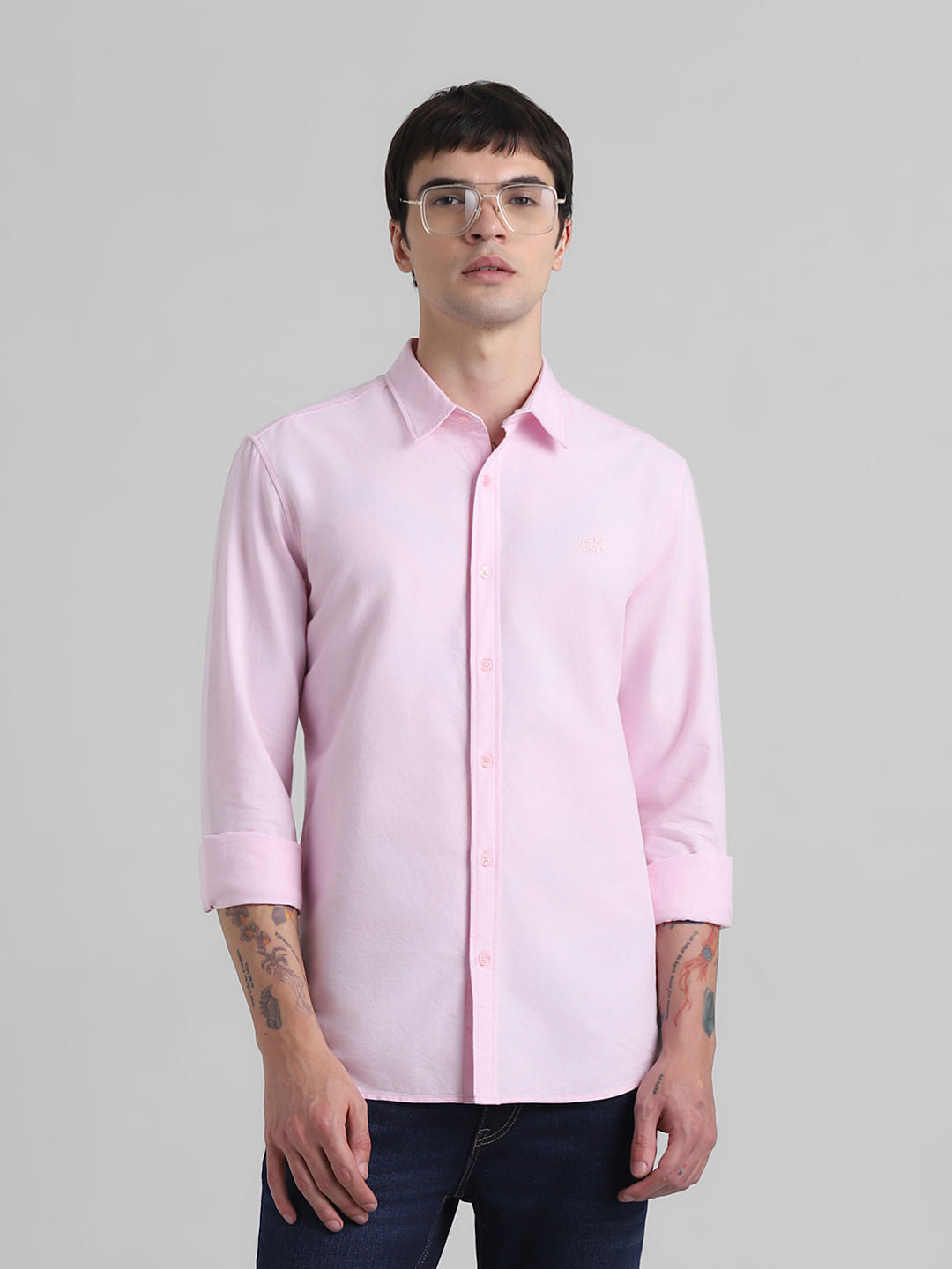 Light Pink Cotton Full Sleeves Shirt - S