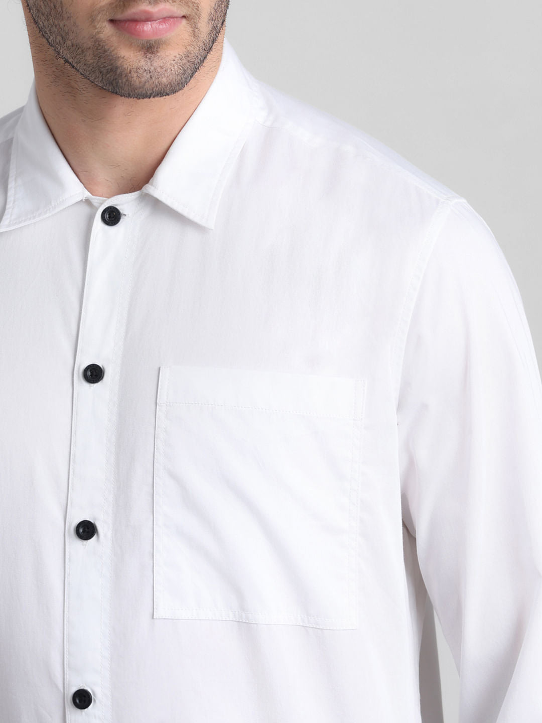 White Placement Print Cotton Shirt