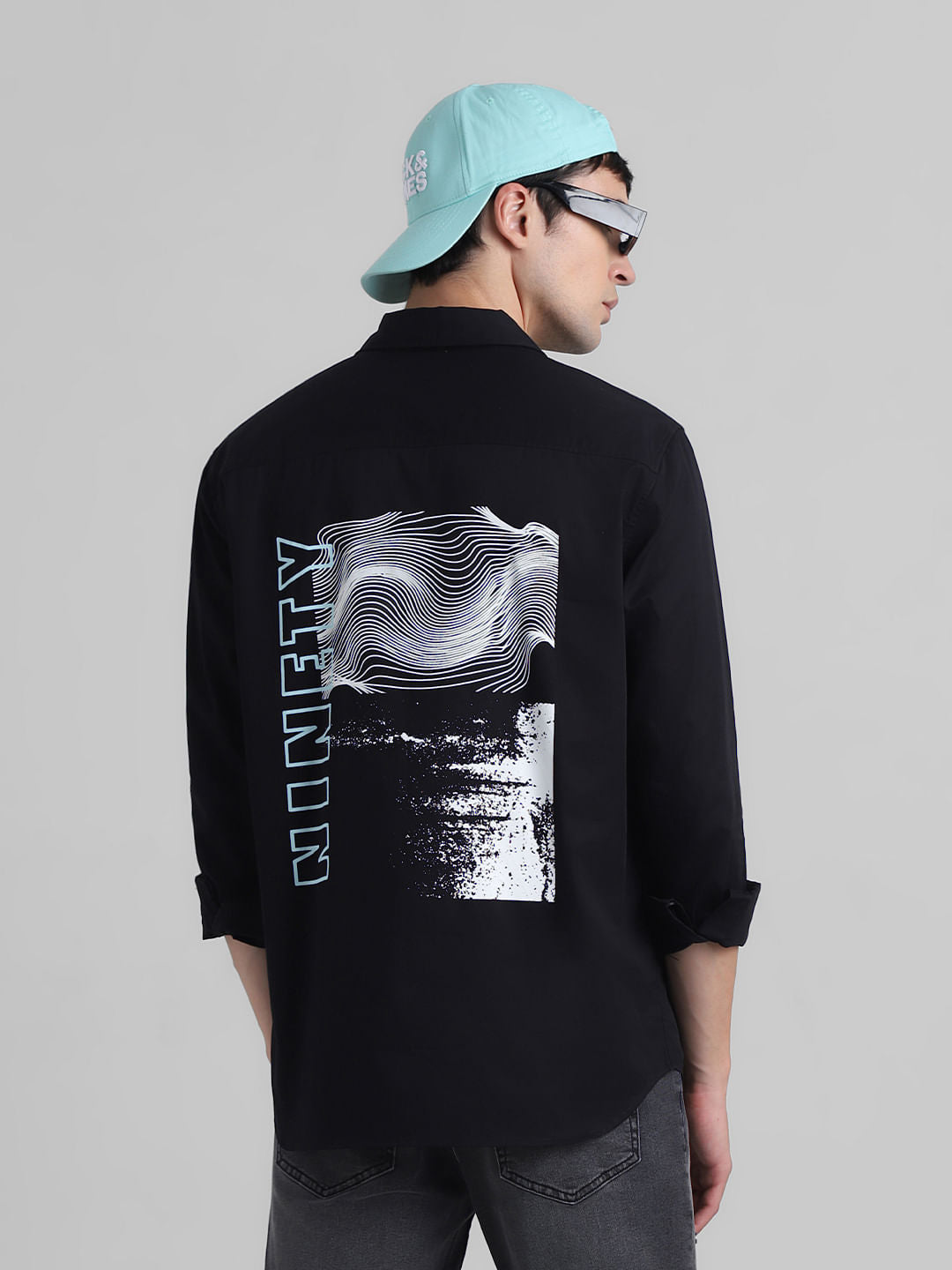 Black Graphic Print Full Sleeves Shirt - S