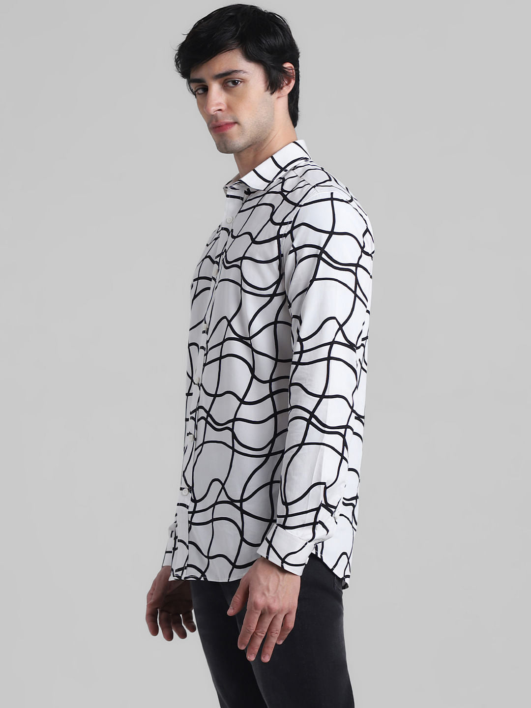 White Abstract Print Cotton Shirt