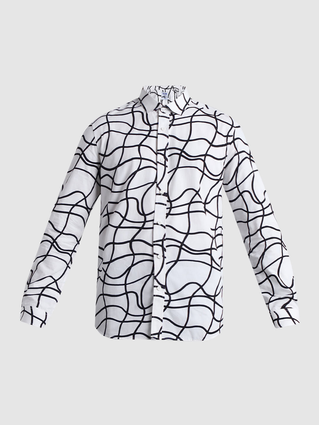 White Abstract Print Cotton Shirt