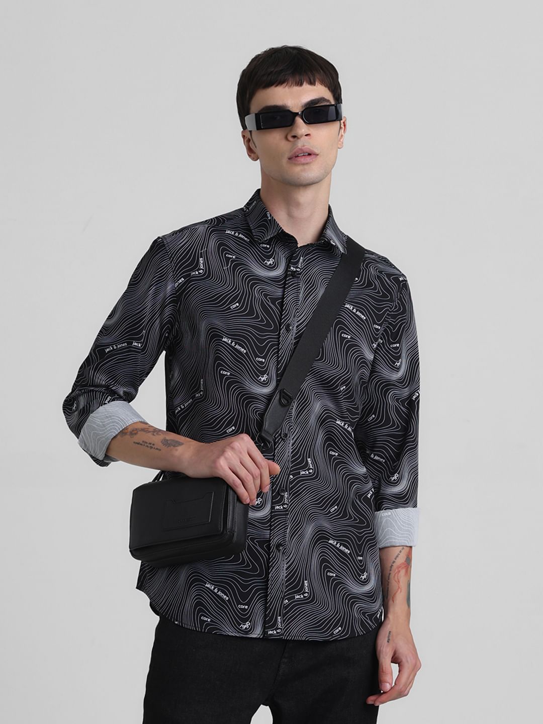 Black Printed Full Sleeves Shirt - S