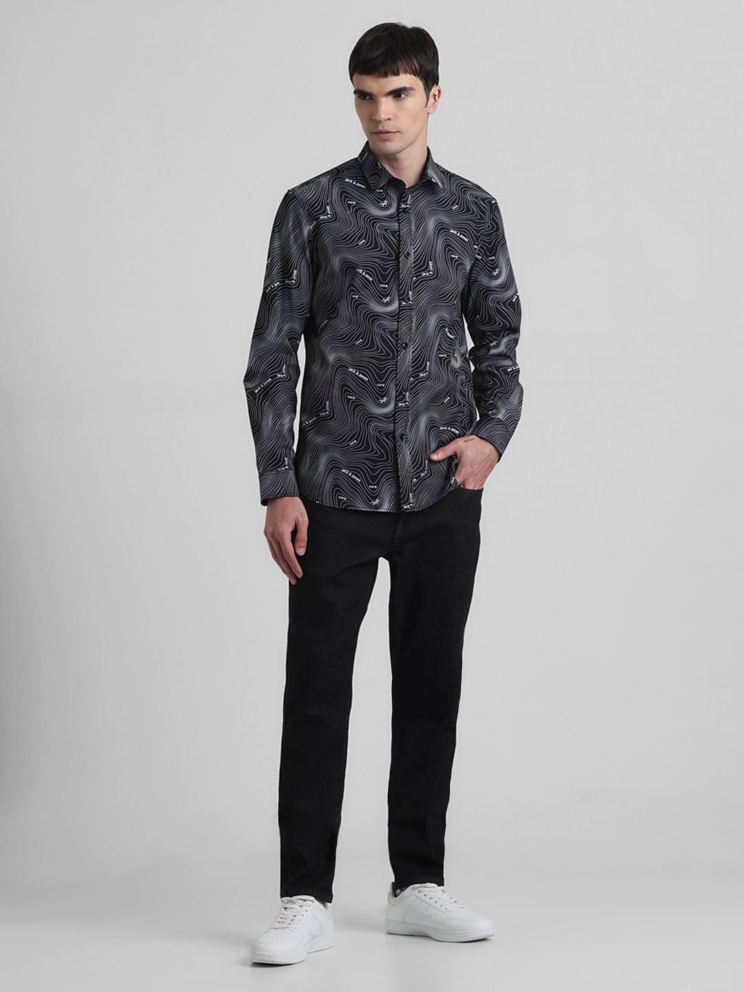 Black Printed Full Sleeves Shirt