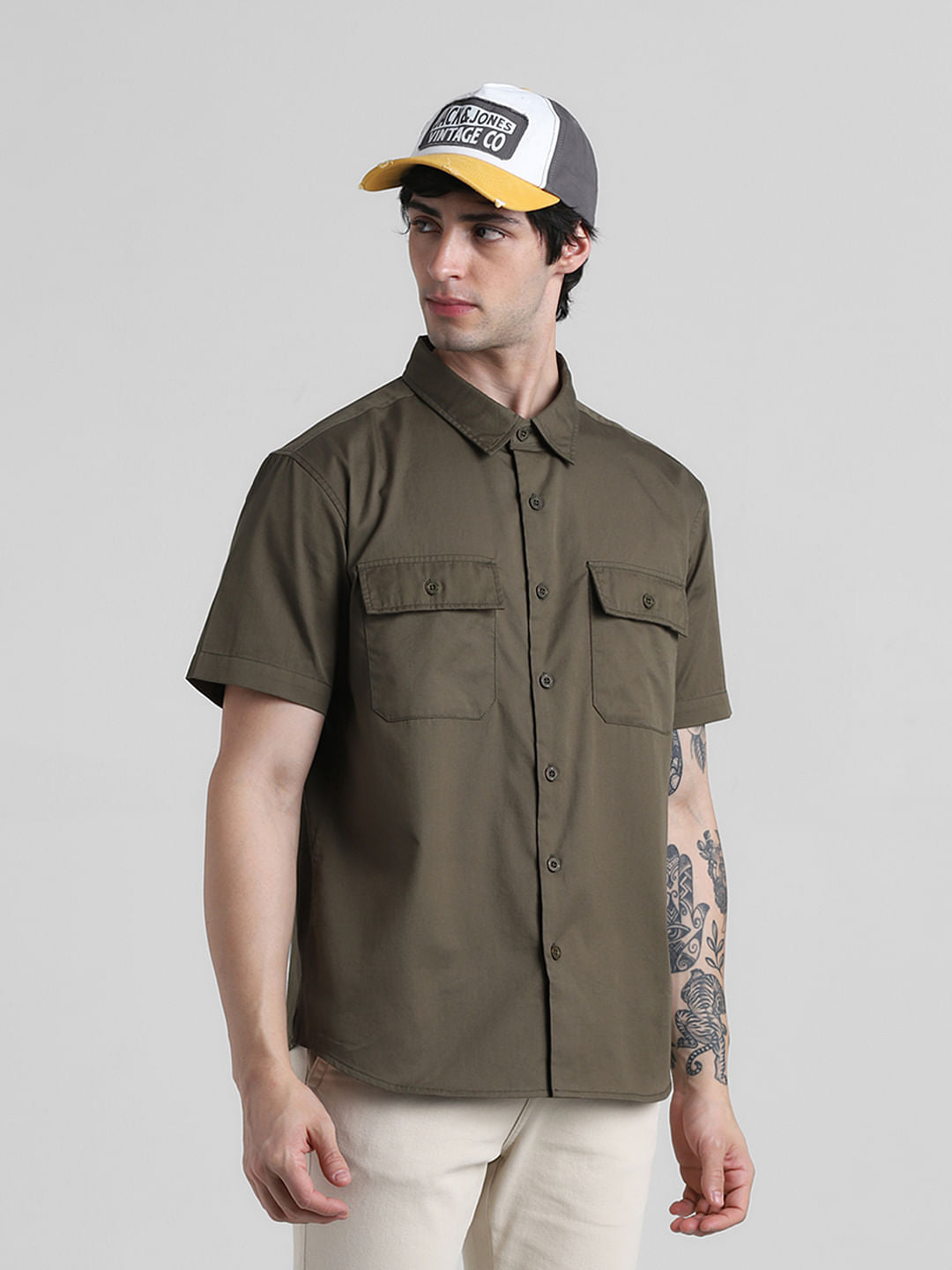 Olive Green Drop Shoulder Shirt - S
