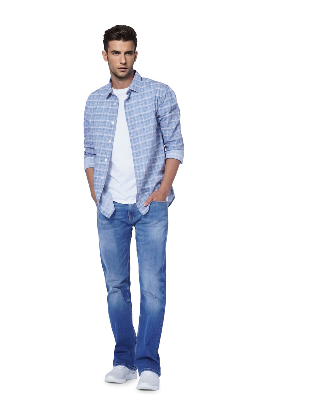 Blue Printed Full Sleeves Shirt - S