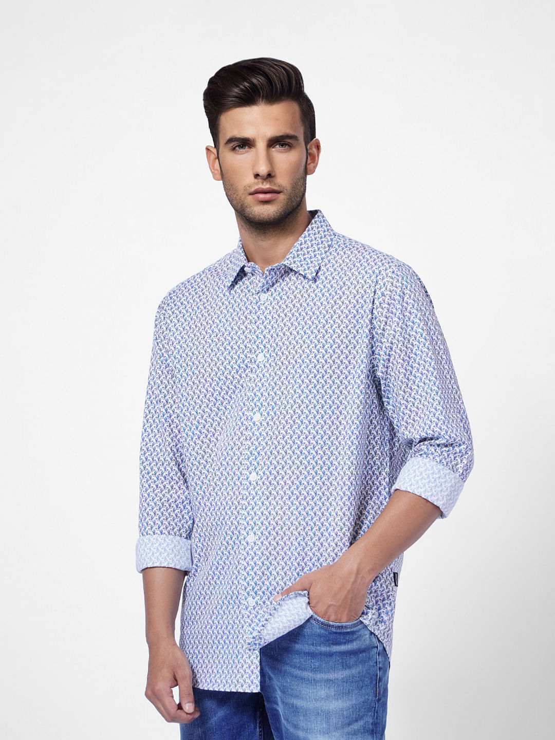 Blue Printed Full Sleeves Shirt