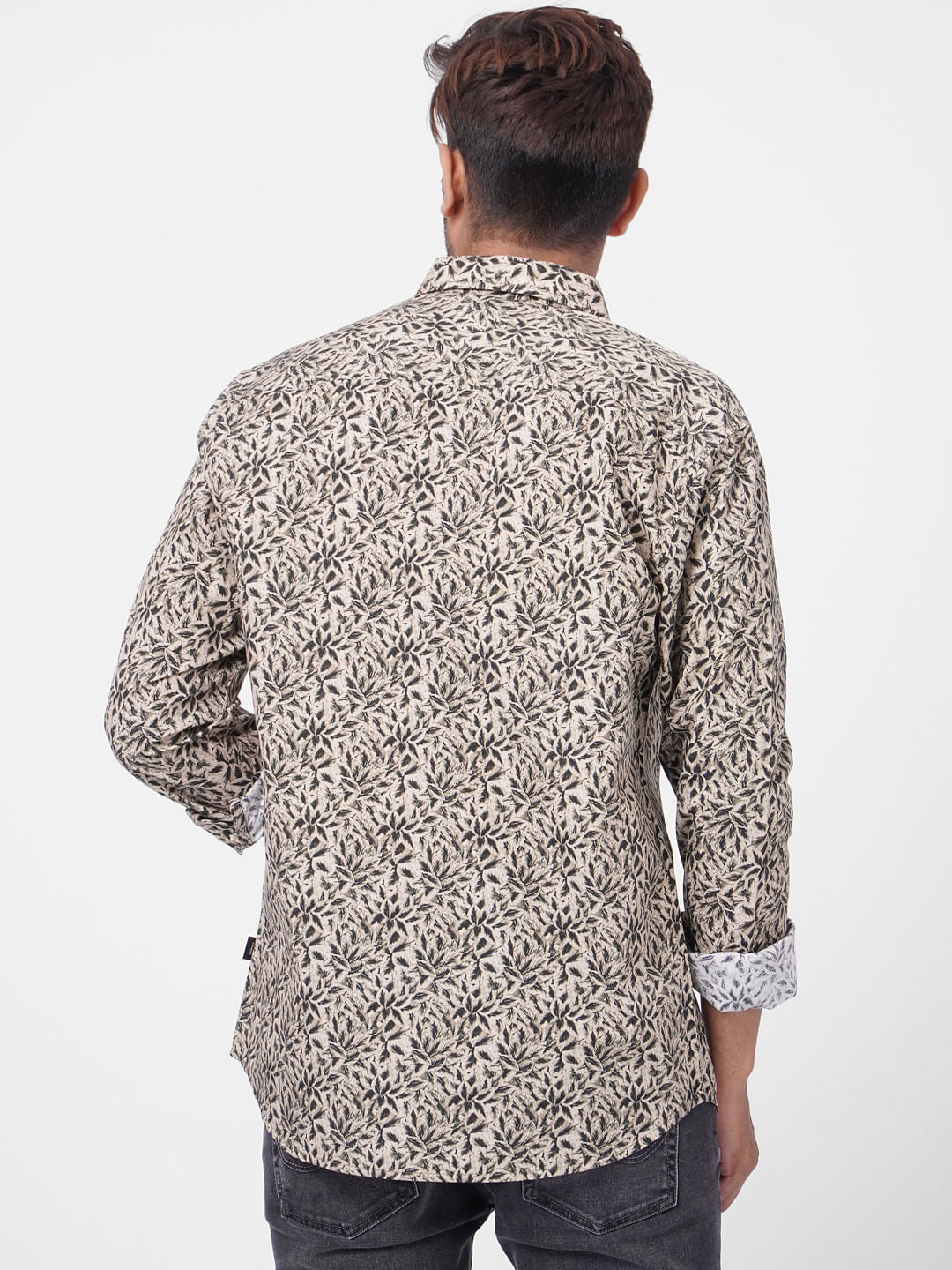 Brown Tropical Print Full Sleeves Shirt