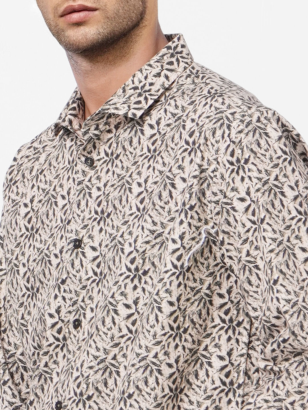 Brown Tropical Print Full Sleeves Shirt