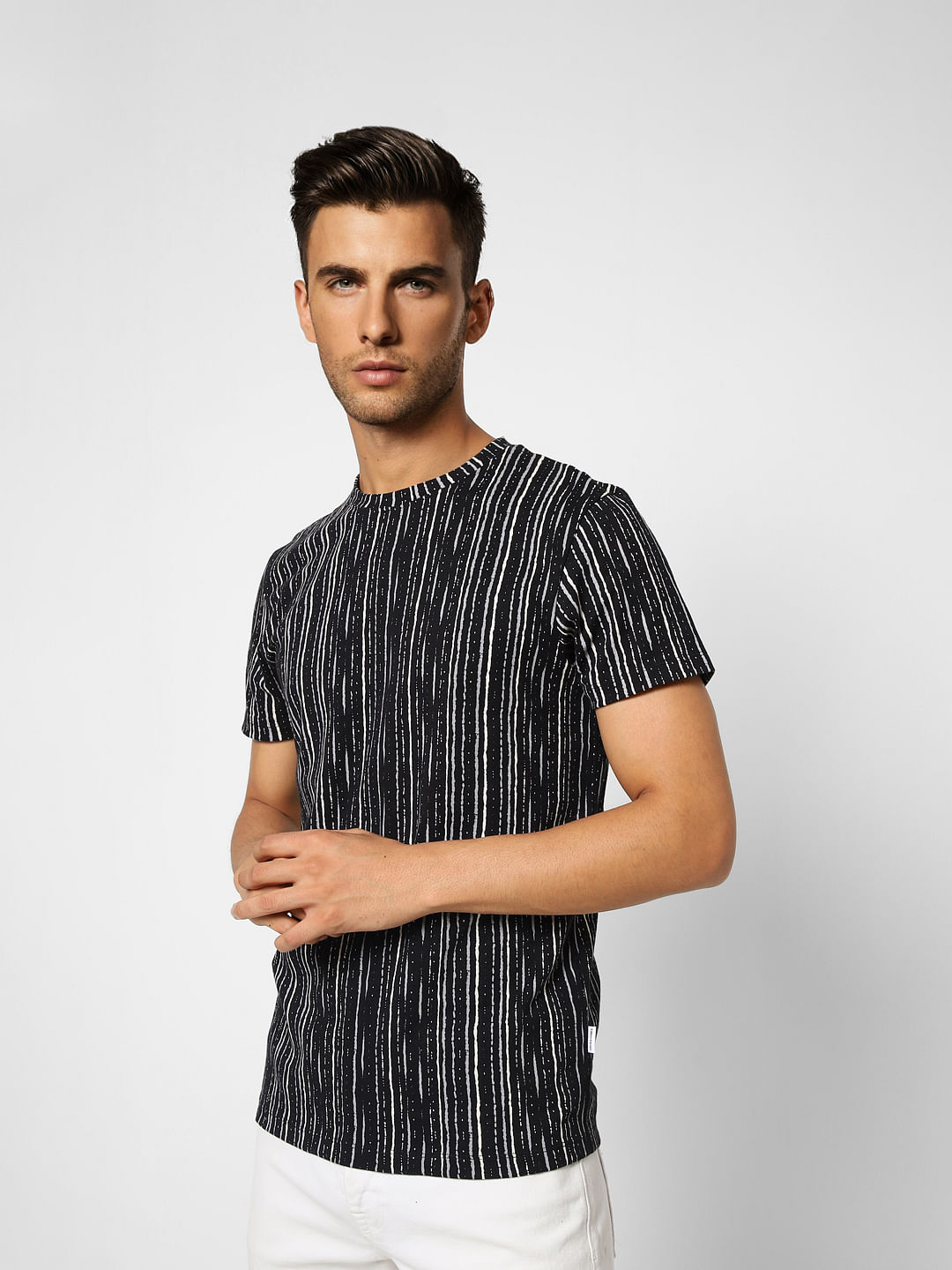 Black Printed Crew Neck T-shirt - S