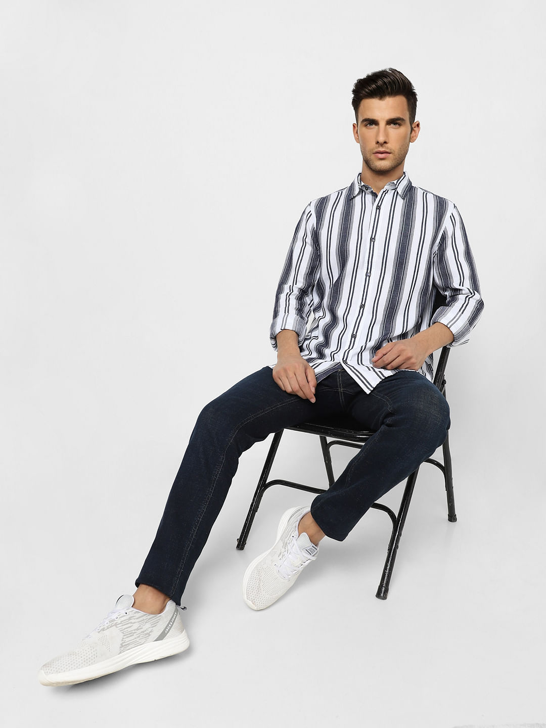 White Striped Full Sleeves Shirt - S