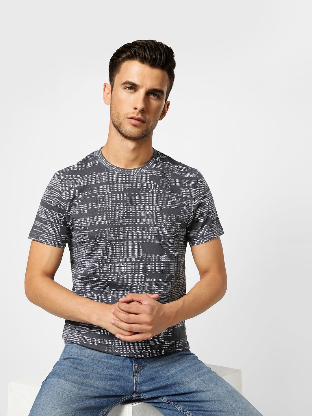 Black Printed Crew Neck T-shirt - S
