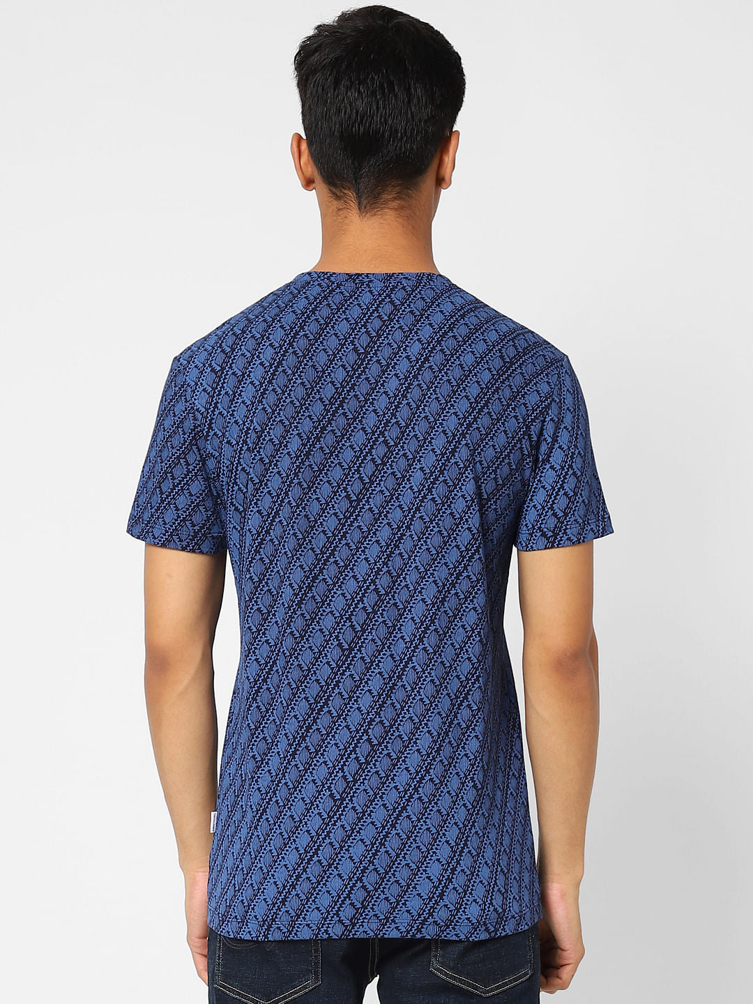 Black & Blue Printed Crew Neck T-shirt