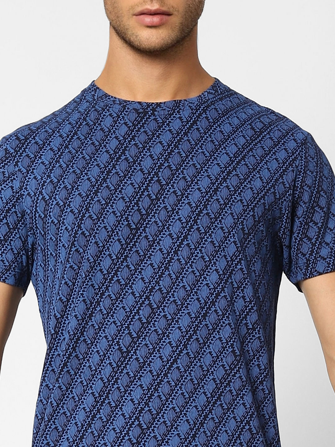 Black & Blue Printed Crew Neck T-shirt