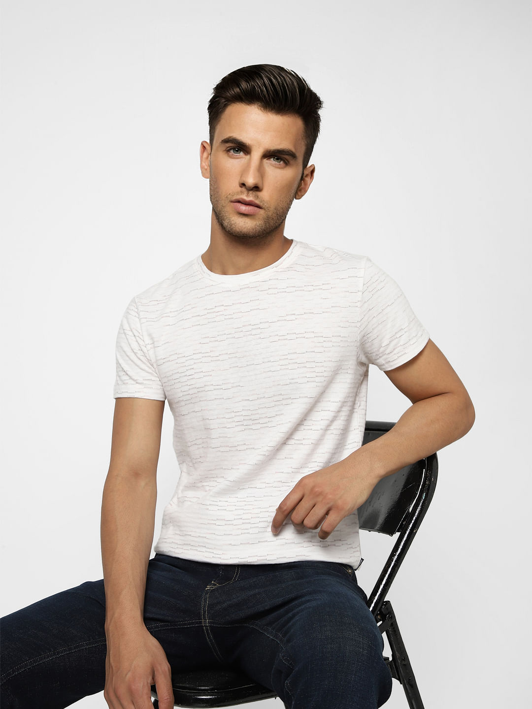 White Printed Crew Neck T-shirt - S