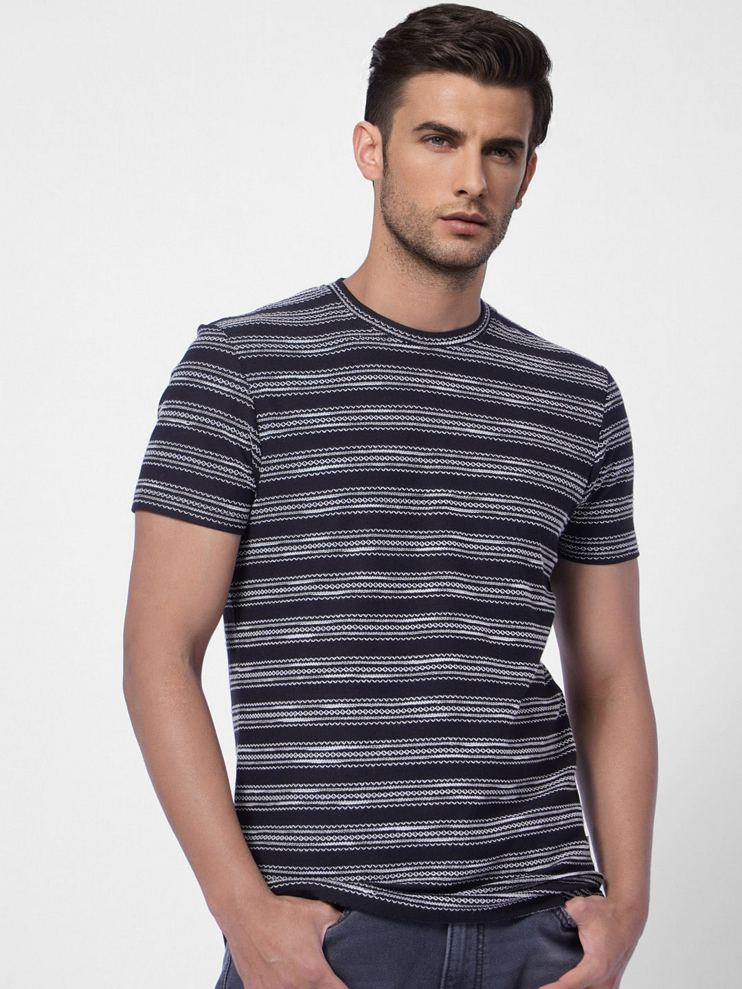 Grey Printed Crew Neck T-shirt