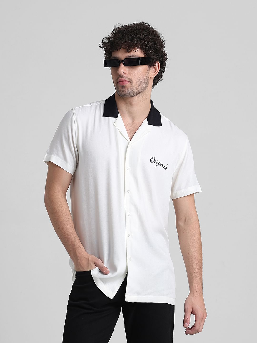 White Printed Short Sleeve Shirt - S