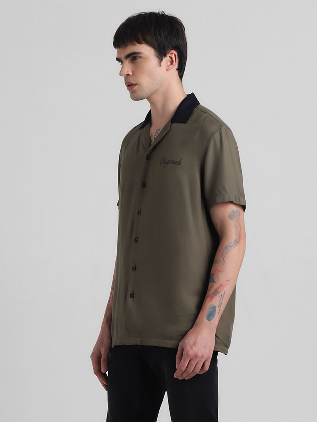 Green Printed Short Sleeves Shirt