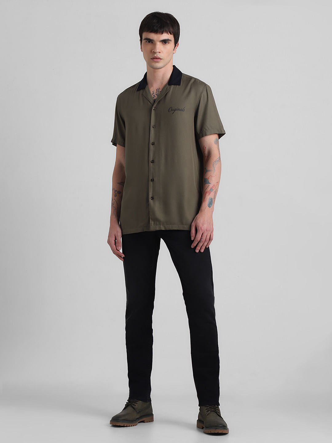 Green Printed Short Sleeves Shirt