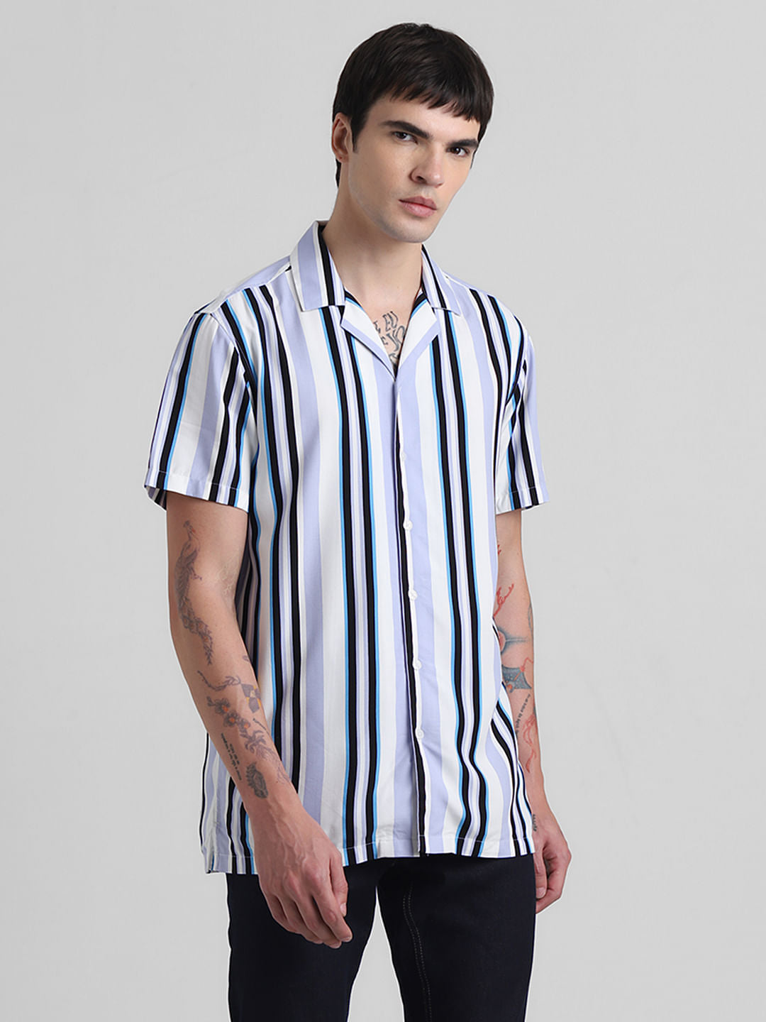 Blue Striped Short Sleeves Shirt
