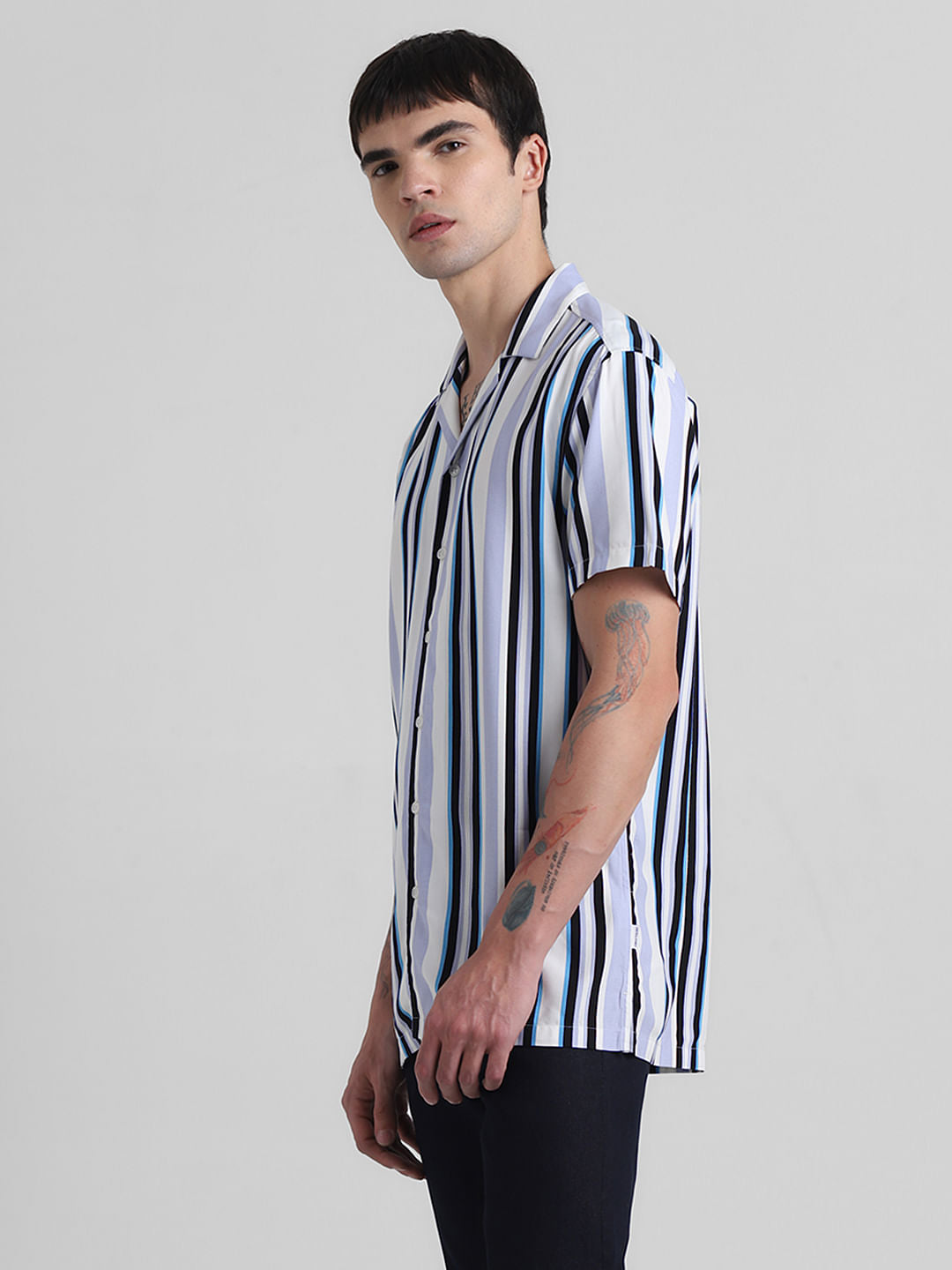 Blue Striped Short Sleeves Shirt