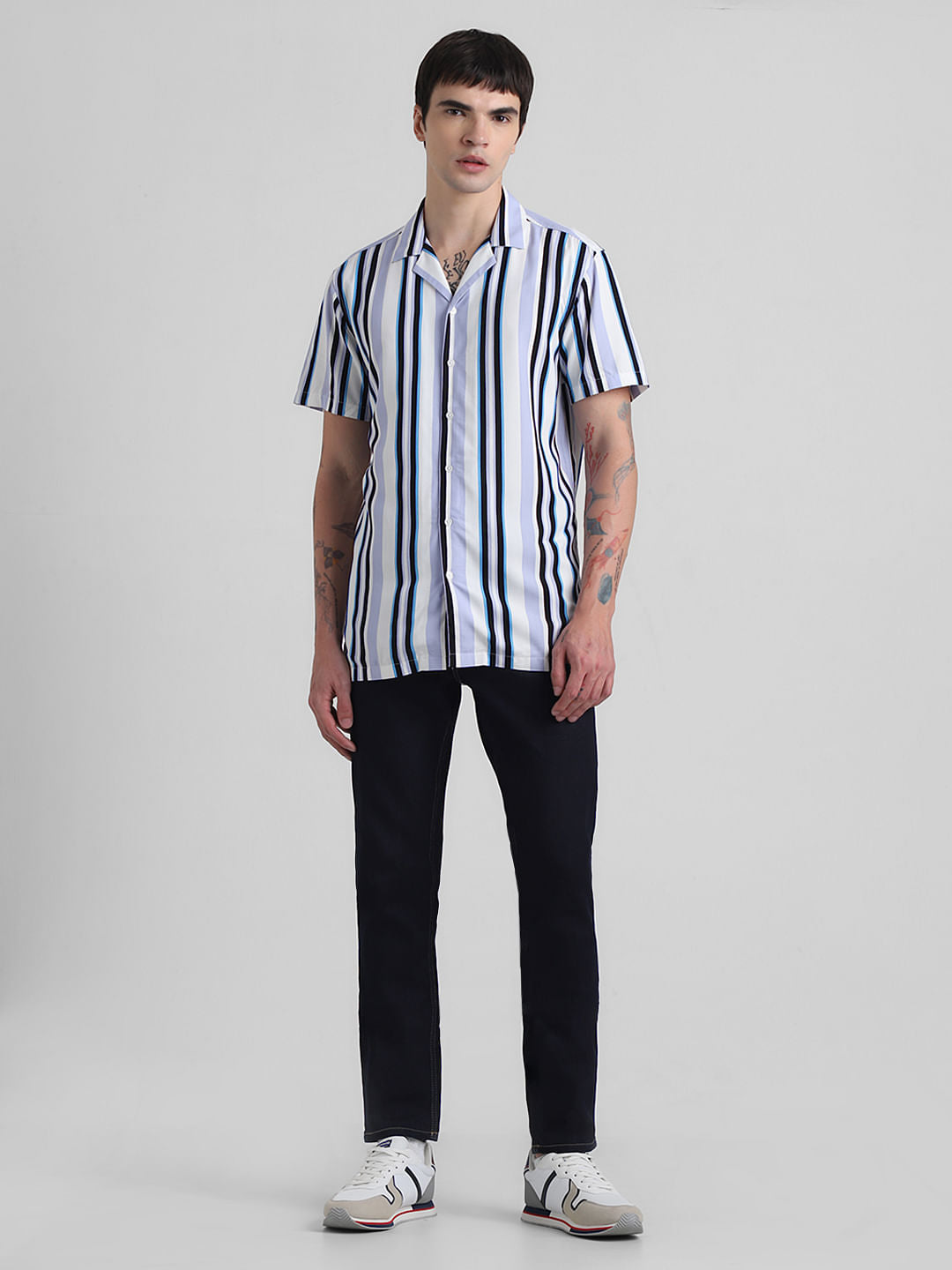 Blue Striped Short Sleeves Shirt