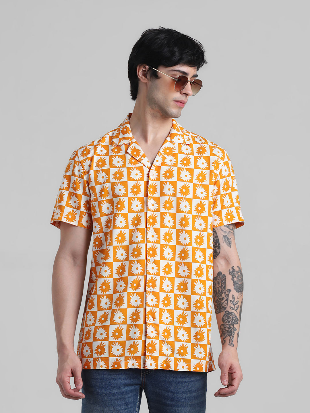 Orange Abstract Print Shirt - M