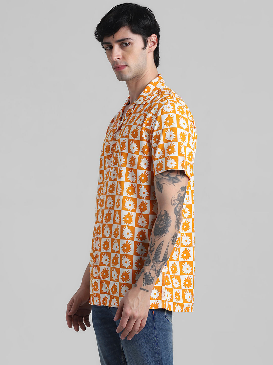 Orange Abstract Print Shirt