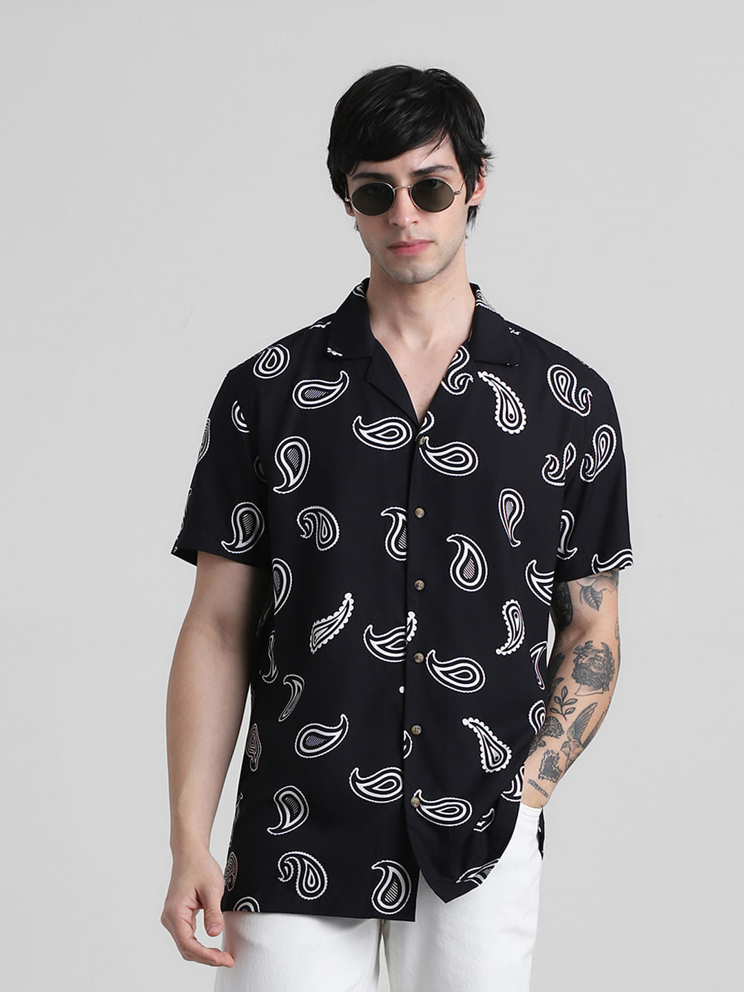 Black Paisley Print Shirt - S