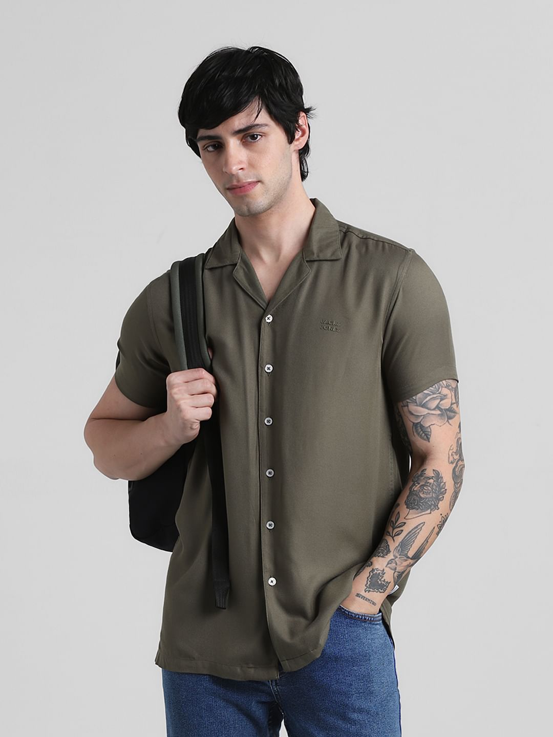 Olive Green Resort Collar Shirt - S