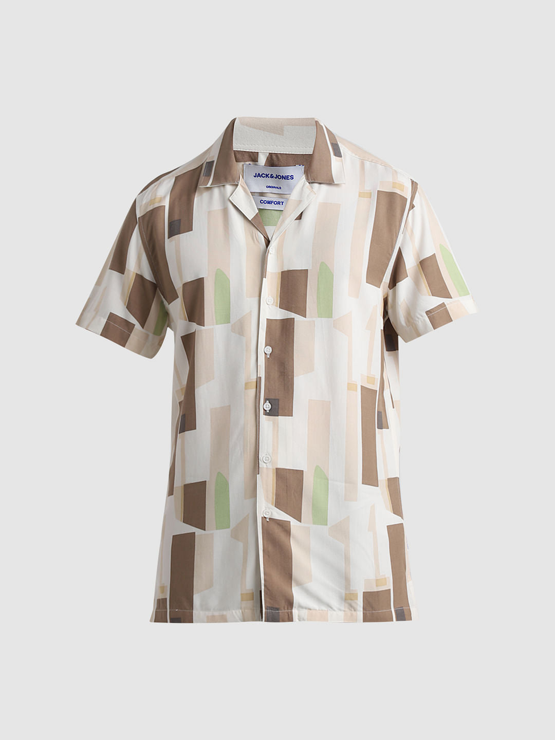 White Colourblocked Short Sleeves Shirt