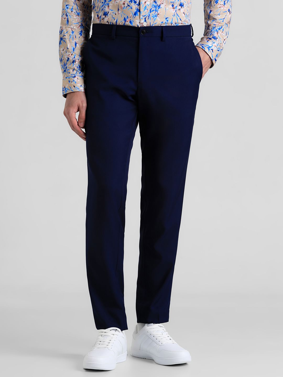 Navy Blue Mid Rise Twill Trousers - 46