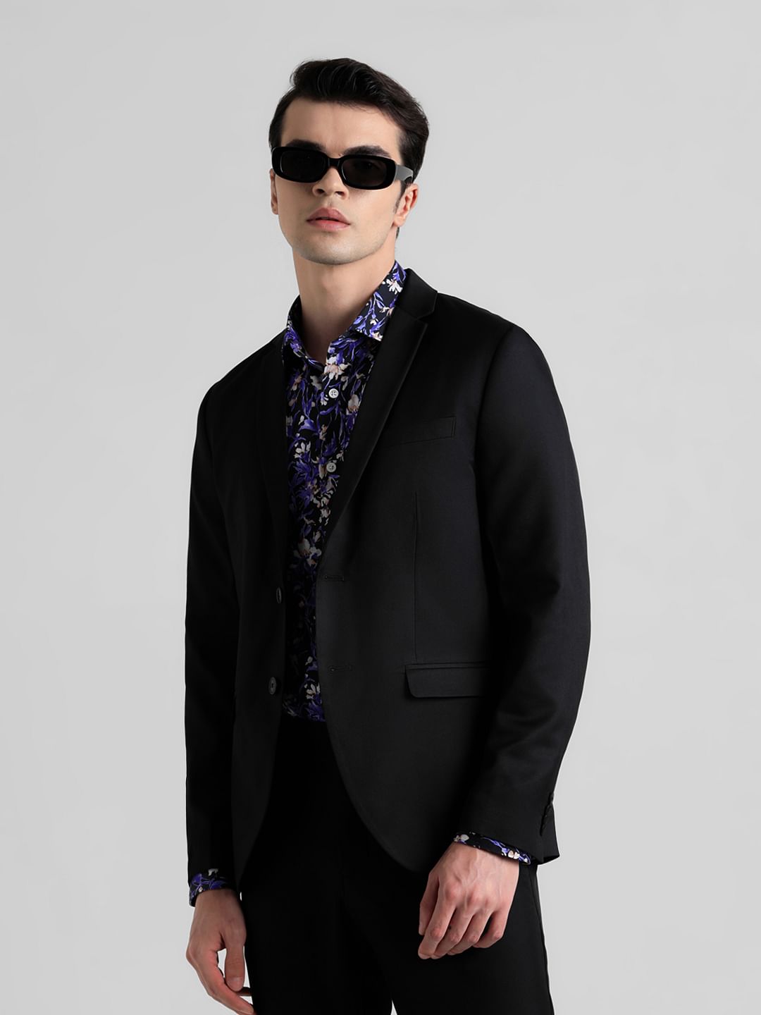 Black Double Button Twill Blazer - 46