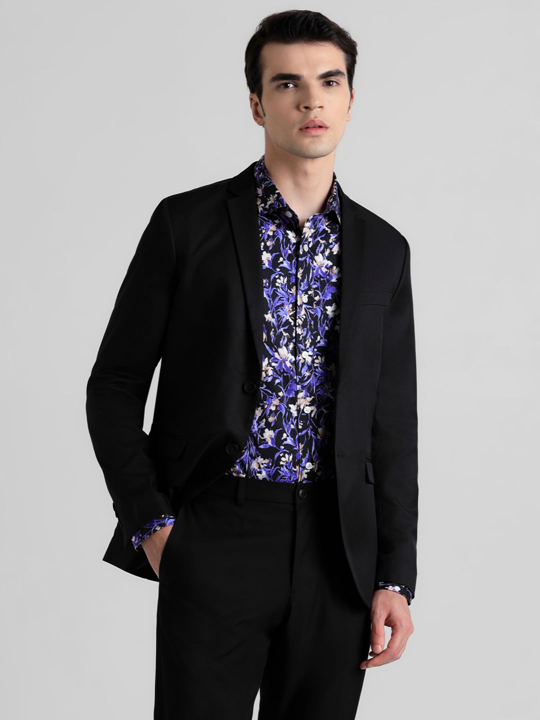 Black Double Button Twill Blazer