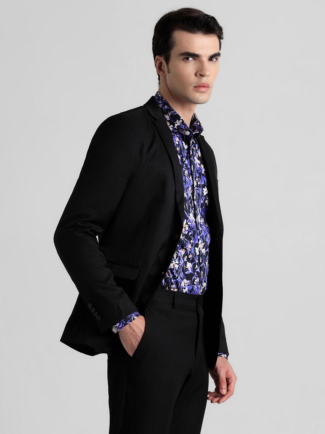 Black Double Button Twill Blazer