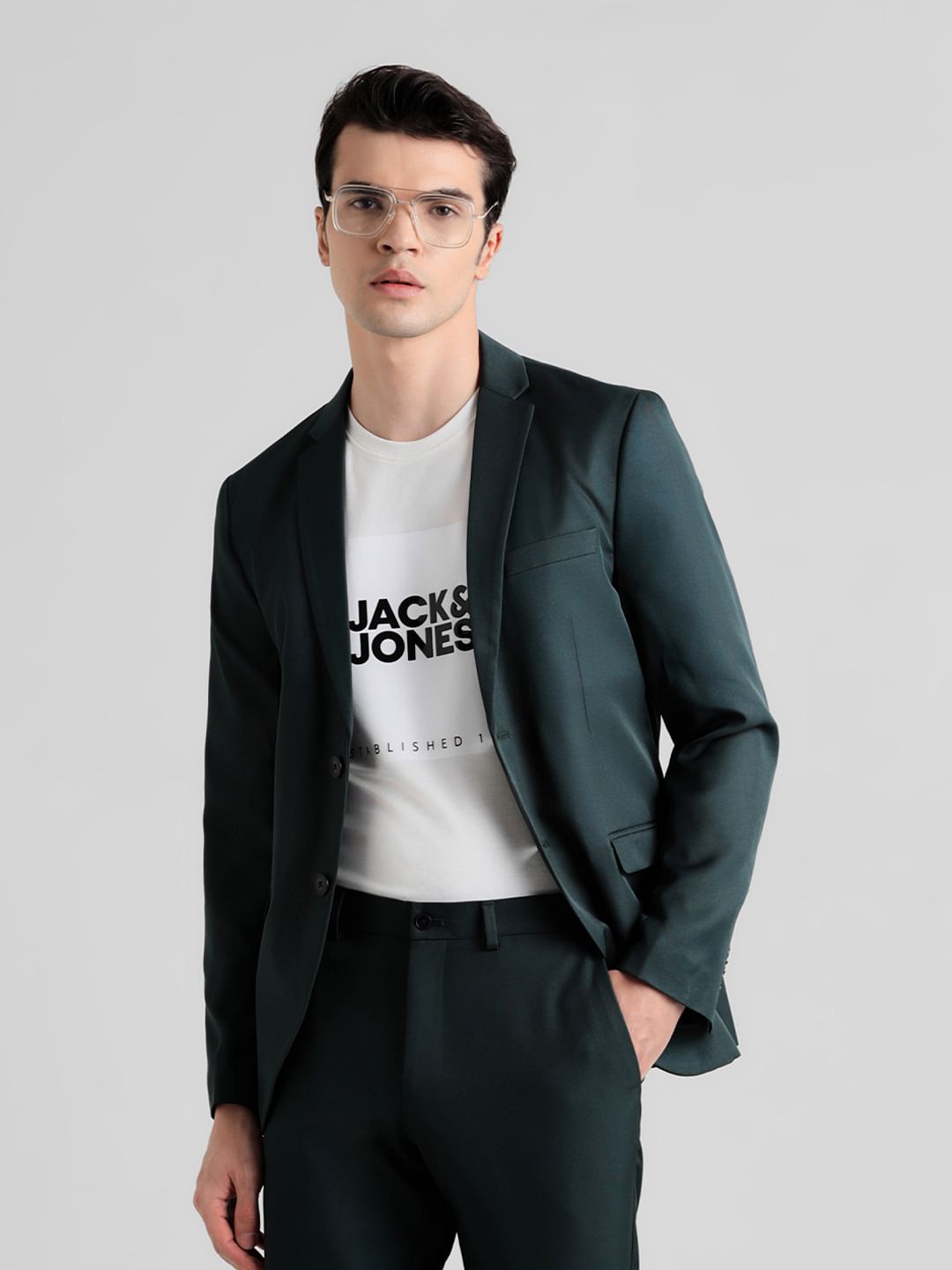 Green Double Button Twill Blazer