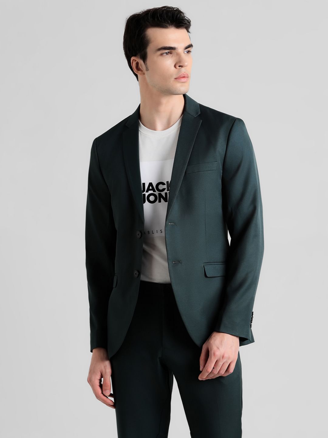 Green Double Button Twill Blazer