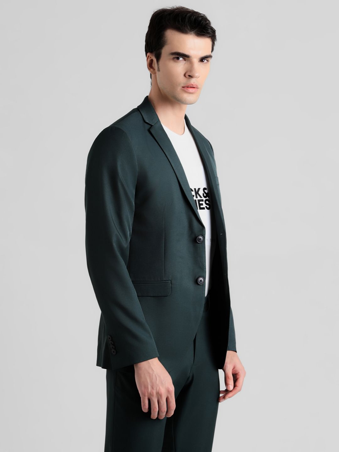 Green Double Button Twill Blazer