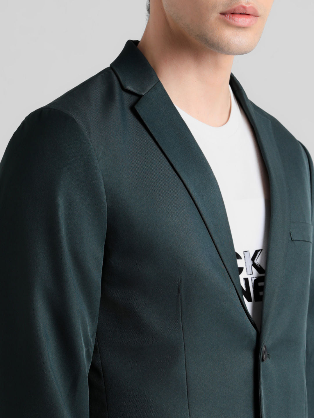 Green Double Button Twill Blazer