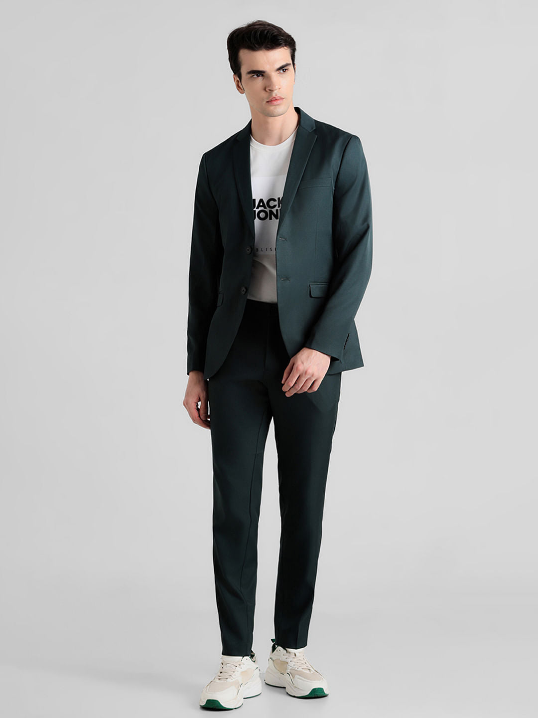 Green Double Button Twill Blazer