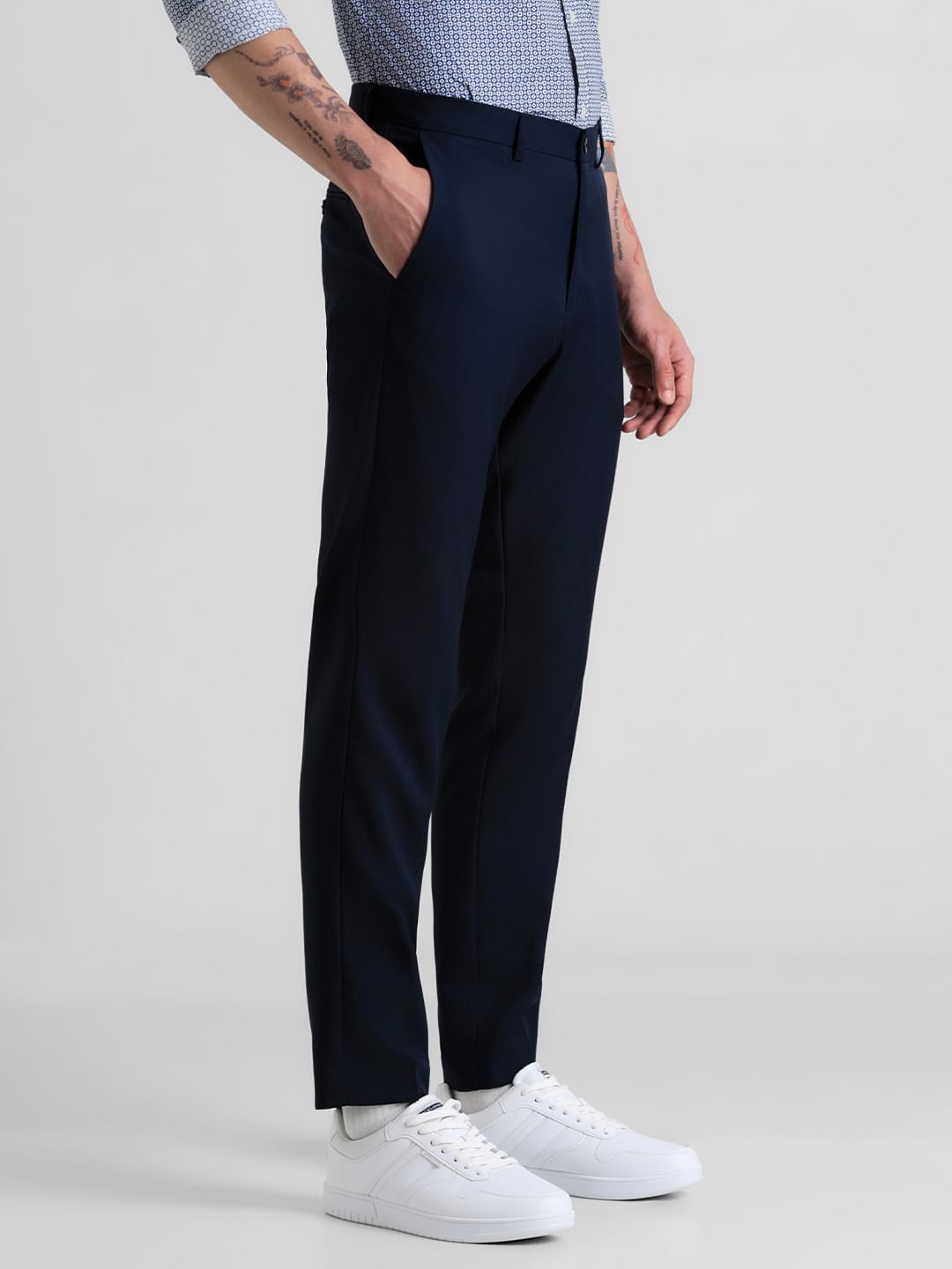 Navy Mid Rise Twill Trousers - 54